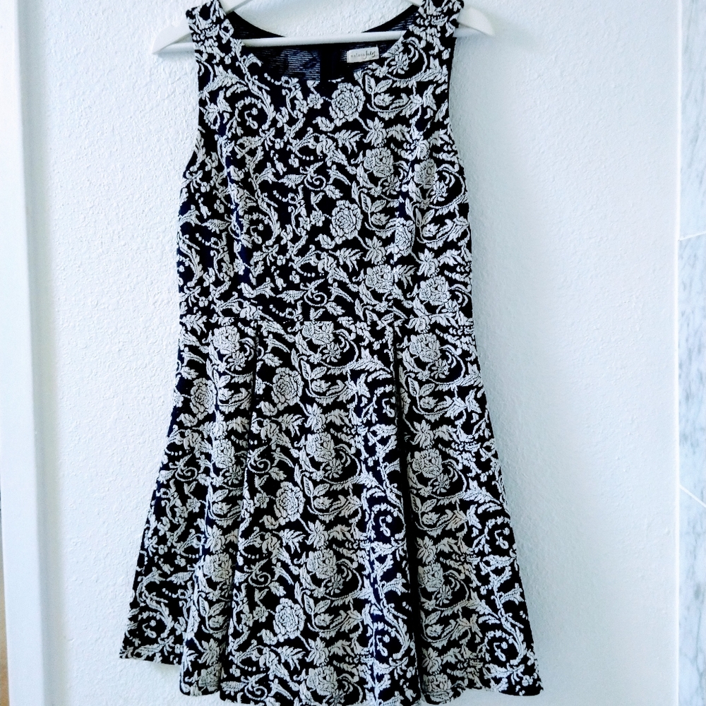 Navy brocard style fit & flare summer dress